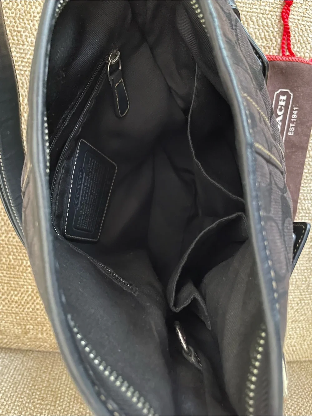 Coach Black Signature Canvas Hobo Bag with Silver Buckle Accents